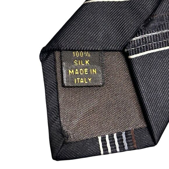 Louis Vuitton Navy Blue Striped Designer Neck Tie 100% Silk Embroidered Logo - Picture 13 of 14
